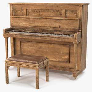 Saloon Western Piano Old Light Wood Open 3D