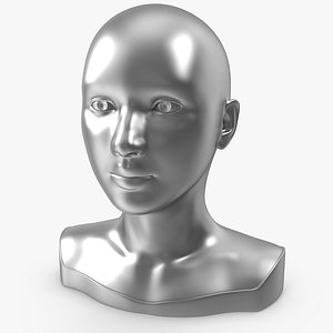 Woman Mannequin Head Statue Eyes Open Silver