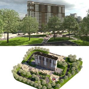 Residential Tower and Landscape Site 3d Scene