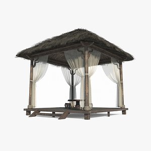 Ancient Asian architecture thatched pavilions 3D model