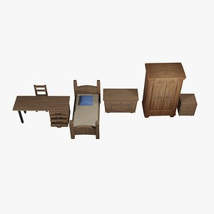 3D Low-Poly Stylized Bedroom set - FBX OBJ and BLEND