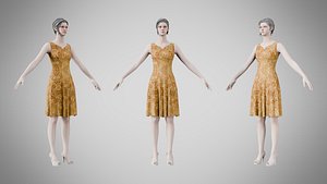 3D Dress 36 Amber Bloom Brocade