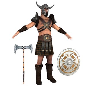 3D barbarian man shield