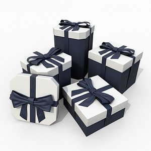 Gift Boxes - 5-Pack with Tied Ribbon Bow 3D