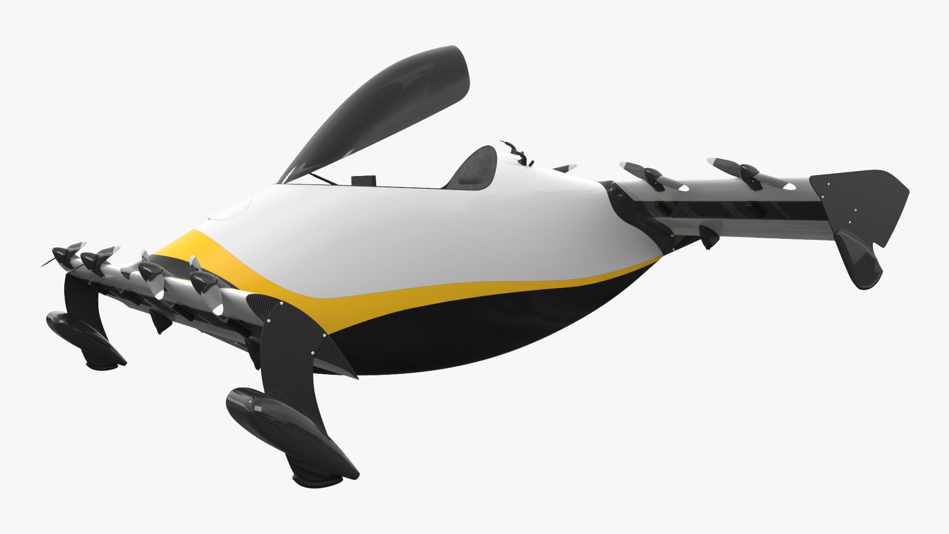 Personal EVTOL Aircraft with 8 Propellers Rigged for Maya 3D model preview