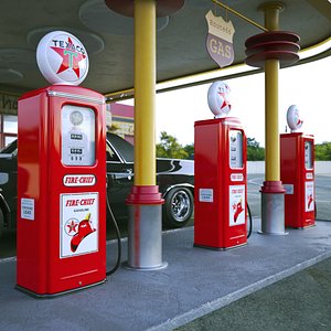 Vintage Texaco Refueling Station Red 3D model