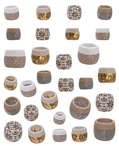 Modern Ancient Style Grunge Wood and Gold Mosaic Vase Cup