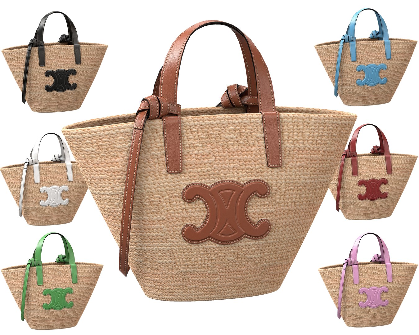 CELINE☆Panier Tresse Raphia パリ発 CELINE CLASSIC PANIER PETIT MODELE TRIOMPHE TRESSE RAPHIA ET