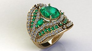 Gold Ring with Oval Pear and Round Gems