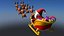 3D rigged santa reindeer cart