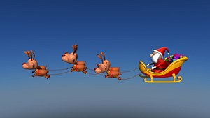 3D rigged santa reindeer cart
