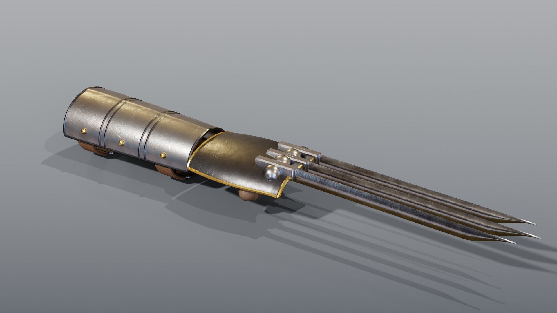 Triple Blade Claw Gauntlet PBR 3D model https://p.turbosquid.com/ts-thumb/ZN/SIKtFV/xC/03_heroclawsblade_03_three_quarter/jpg/1791313812/1920x1080/fit_q87/b04678355bab6fed0aebd22c6b0693aac8dd182d/03_heroclawsblade_03_three_quarter.jpg