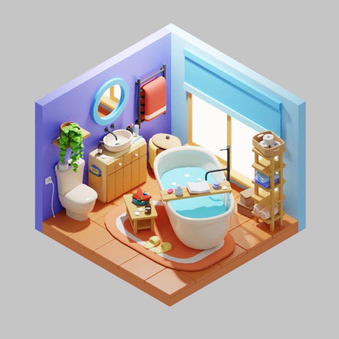 3D Isometric Stylized Cartoon Bathroom 34 Items Pack - TurboSquid 2006353