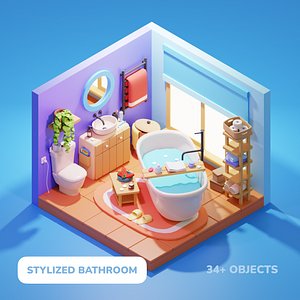3D Isometric Stylized Cartoon Bathroom 34 items Pack