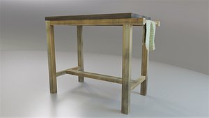 Rustic Wooden butchers block counter 3D model