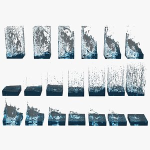 Animated Water isometric cubes realistic splash effects