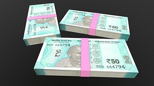 3D Indian 50 Note Currency Bundle AR VR PBR