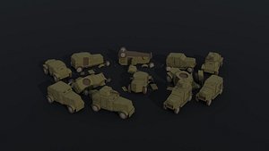 Low-poly Dieselpunk cartoon armored car kit 3D model