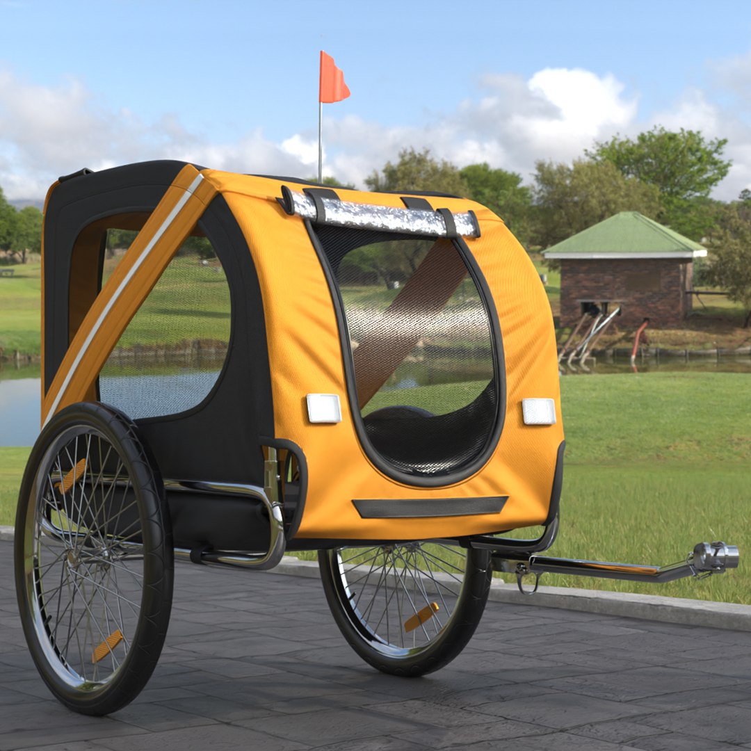 Pet Bike Trailer Yellow 3D model preview
