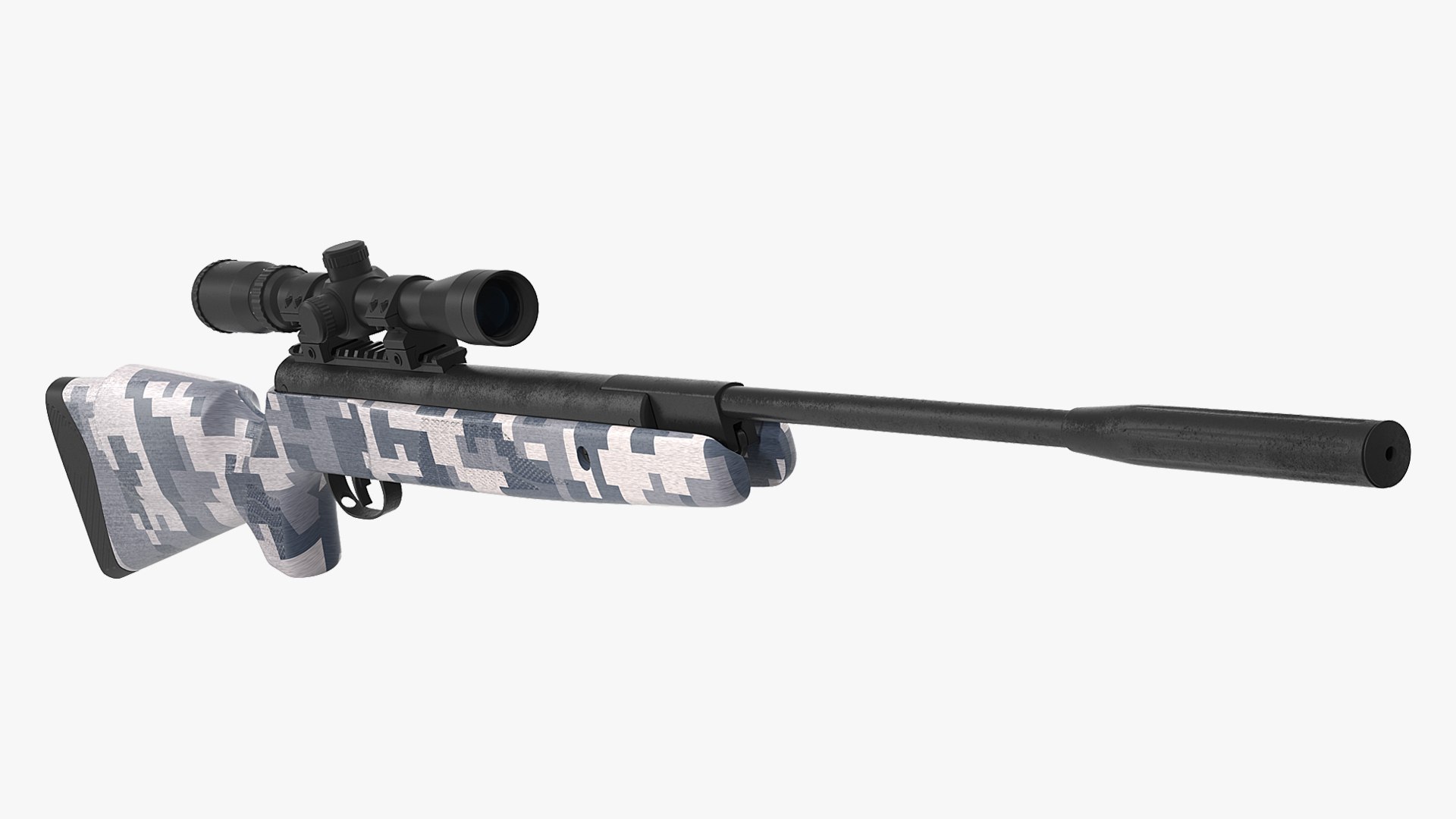 Camouflage Break Barrel Air Rifle with Scope 3D model preview