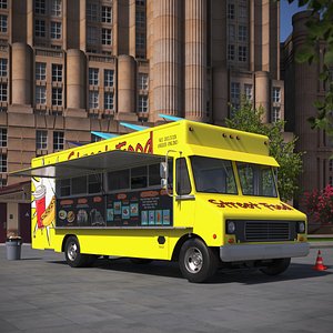 3D Solar Powered Street Food Truck Rigged for Cinema 4D