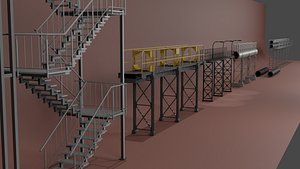 3D model Industrial Pipe Racks and Stair Collection