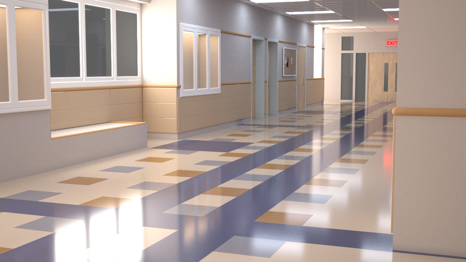 School hallway 3D - TurboSquid 1396007