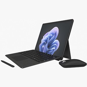 3D Microsoft Surface Pro 9 with Signature Type Covers Mobile Mouse Pen Graphite Rigged  Animated