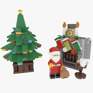 3D Lego Santa with Fireplace and Christmas Tree model
