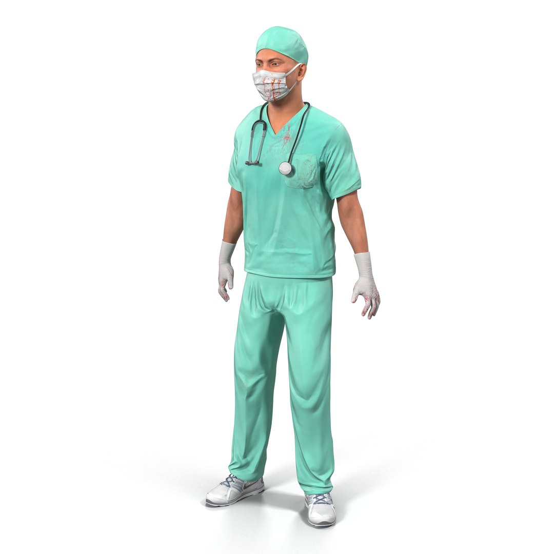 Male Surgeon Caucasian Rigged with Blood 3D model preview