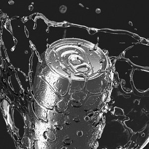 3D Silver 330ml Can With Droplets - soda drink with lemonade drops