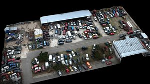 3D abandoned cars wreckage terrain area drone scan