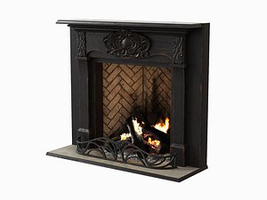 3d black wood fireplace
