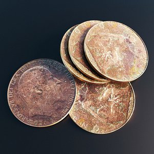 3D British penny coin from 1907
