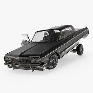 Two-Door Coupe Chevrolet Impala 1964 Lowrider Black Rigged 3D