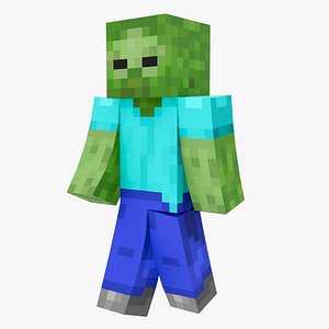 3D model Minecraft Zombie Rigged 3D Model Game Ready 4K PBR