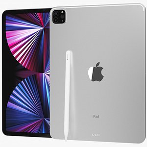 3D model Apple iPad Pro 11 2021 WiFi and Cellular with Pencil Silver