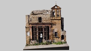 3D model Abandoned-building-church-facade-2