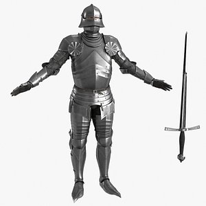 Medieval Knight Gothic Plate Armor Kit With Two-Handed Sword Tpose
