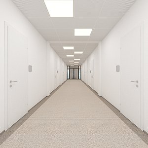 3D office hallway scene rooms model