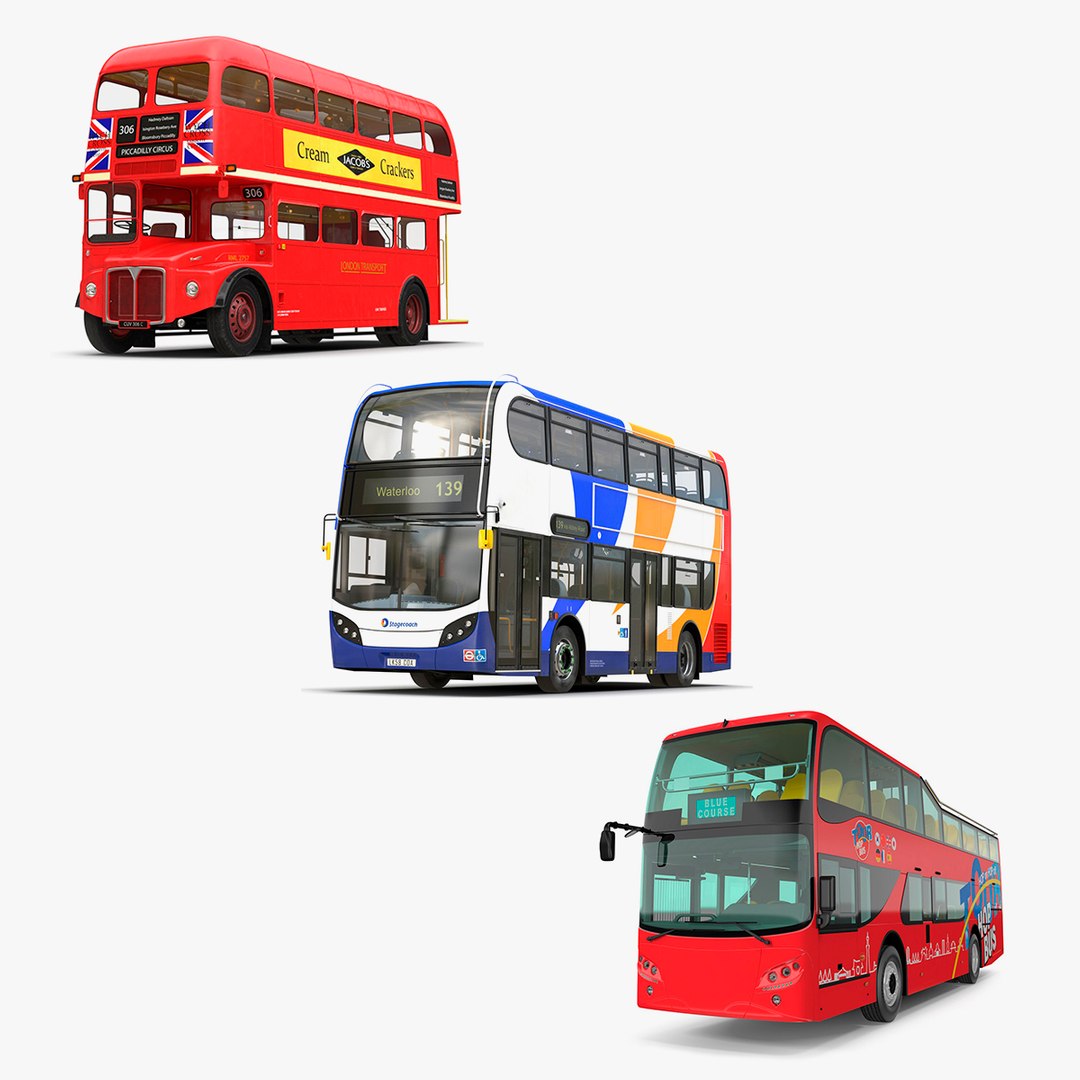 Double Decker Buses Collection 3D model preview