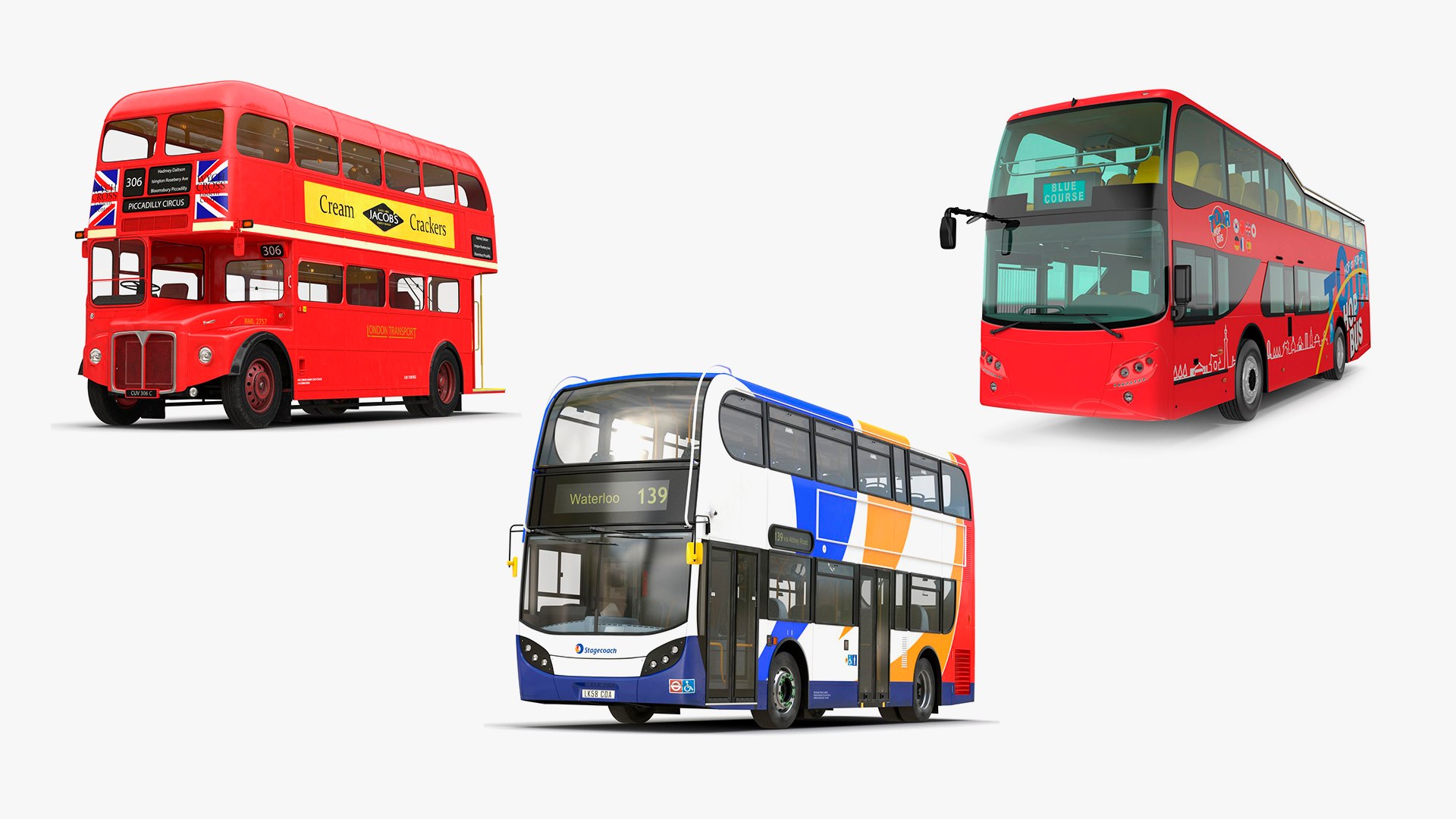 Double Decker Buses Collection 3D Model TurboSquid 2098169