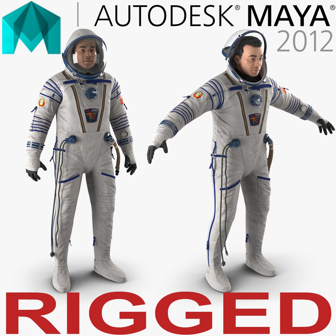 Russian Astronaut Wearing Space Suit Sokol KV2 Rigged for Maya 3D Model 3D model preview