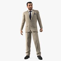 Formal Businessman in Beige Suit Rigged