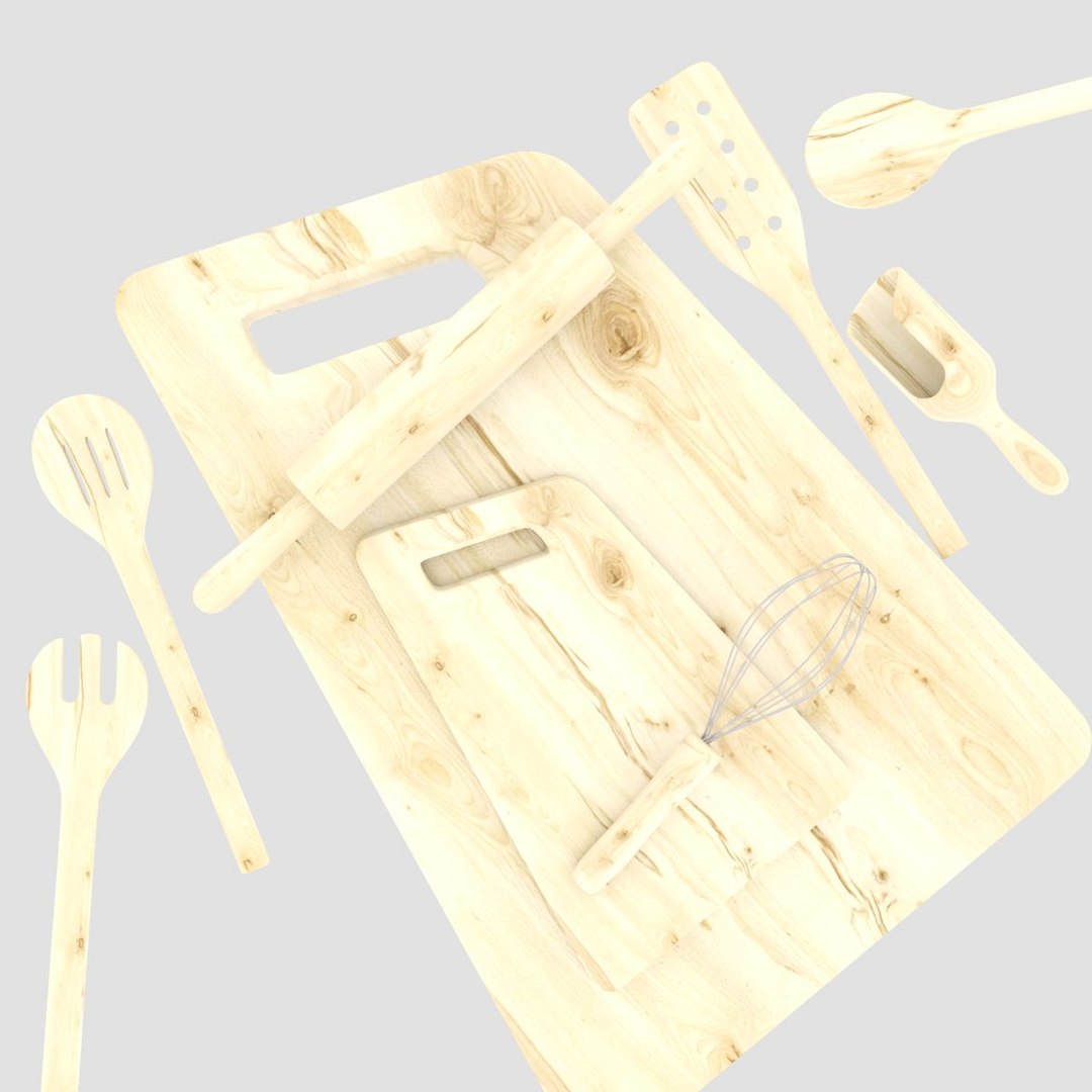 3d wooden kitchen tools model