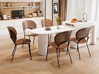 Fan Back Wooden Dining Chairs and Oval Table Set