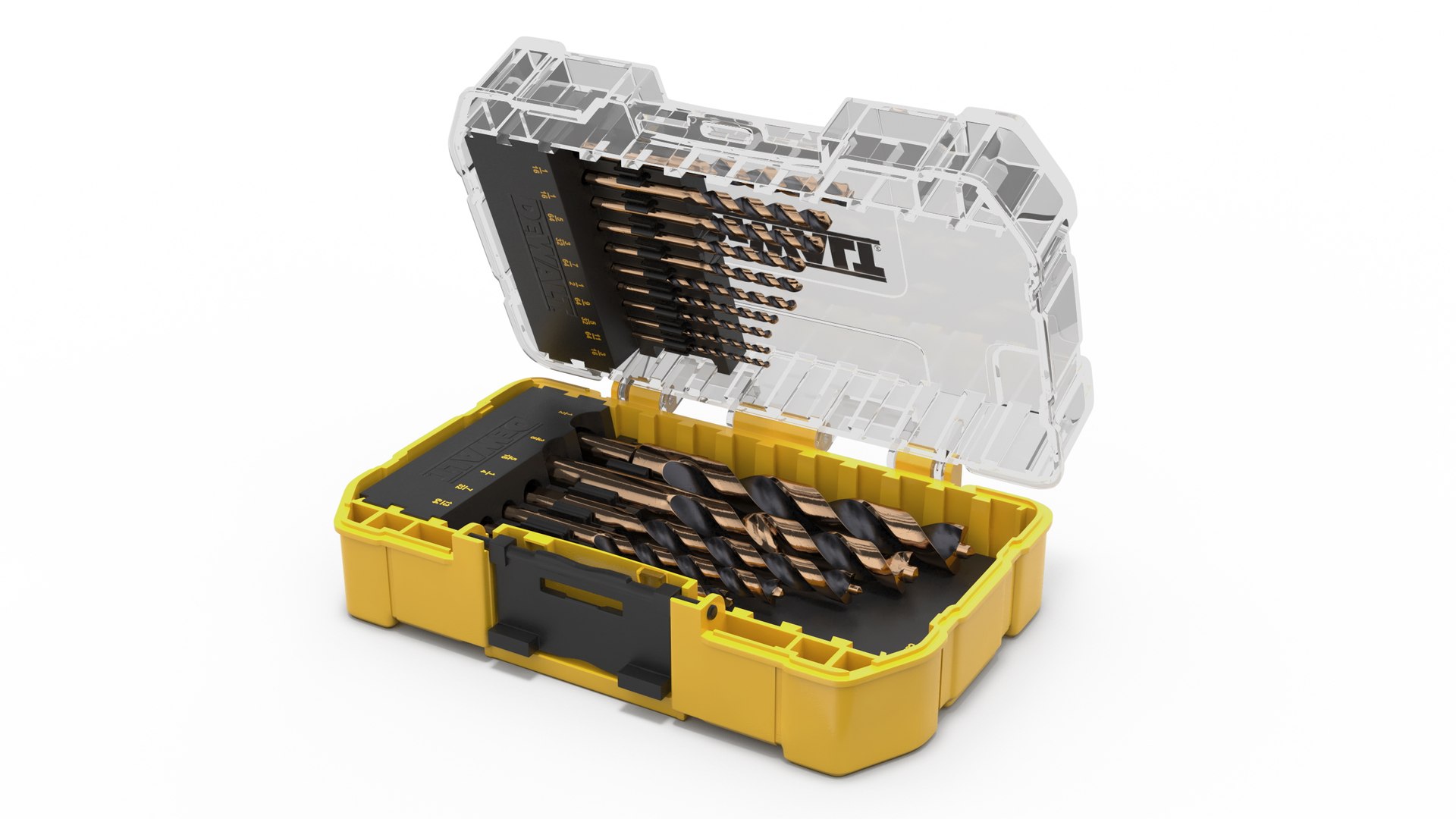 DeWalt Black and Gold HSS Drill Bit Set with Case 3D model preview