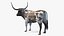 Texas Longhorn Mottled Brown Rigged for Cinema 4D