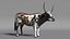 Texas Longhorn Mottled Brown Rigged for Cinema 4D