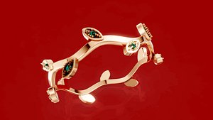 3D Wave Twig Leaf Ring